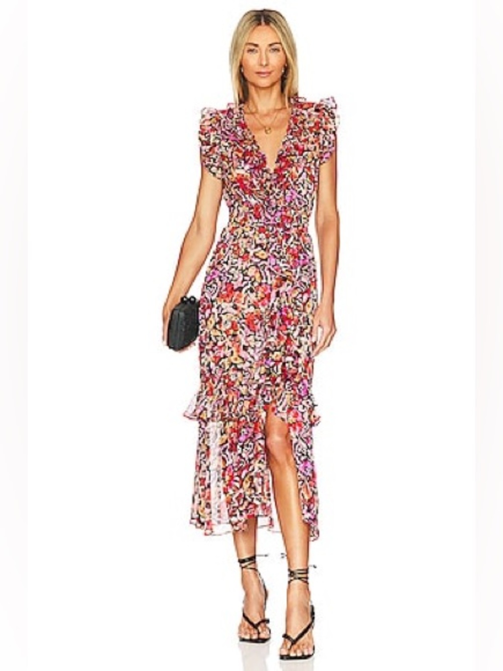 MISA Kidada Dress Midi in Fire Flora Size Large 57342